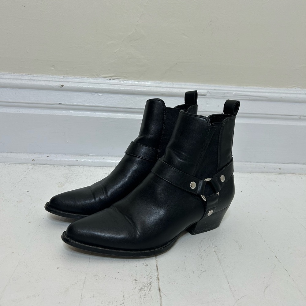 Black Leather Heeled Stirrup Boots (Vintage)